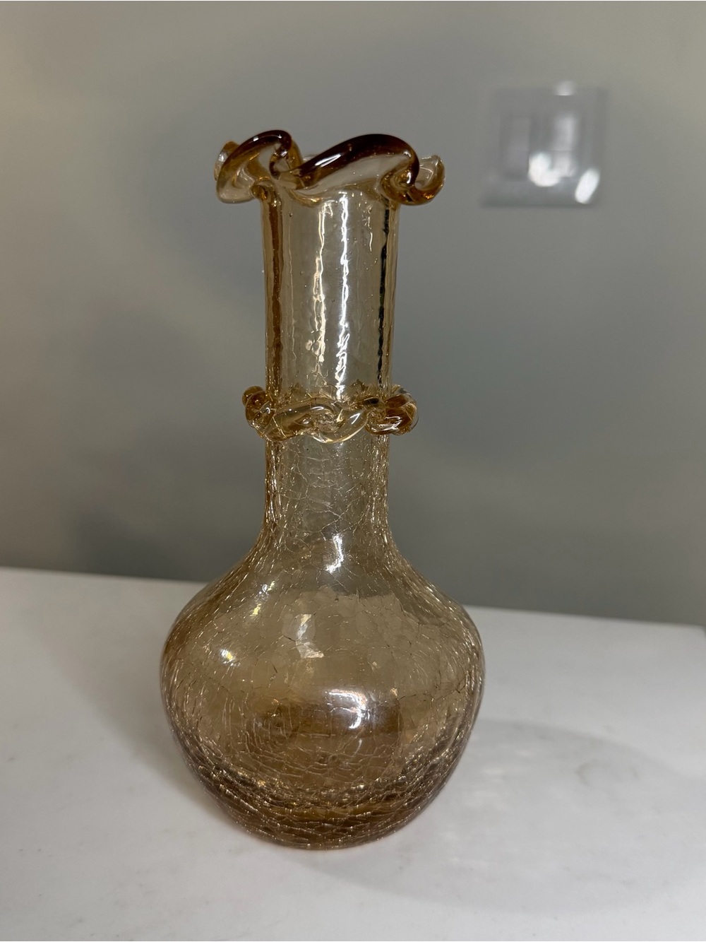 Sandwich glass miniature by pilgrim glass , Amber Crackle Glass Decorative Vase